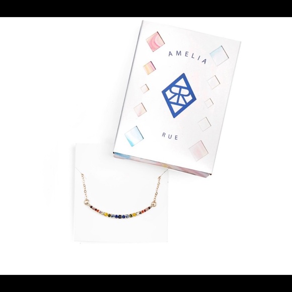 Amelia Rue Swarovski Rainbow Pride Bar Necklace NIB - Picture 5 of 6